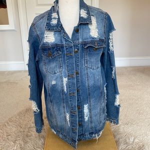 Denim Jacket with shredding detail - large juniors/medium women